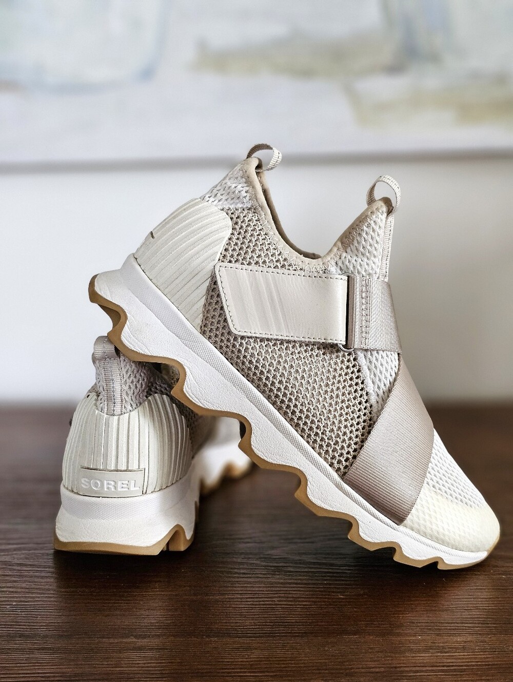 SOREL Kinetic Sneak Women’s 9 Cream Beige Strap Mesh Chunky Sneakers